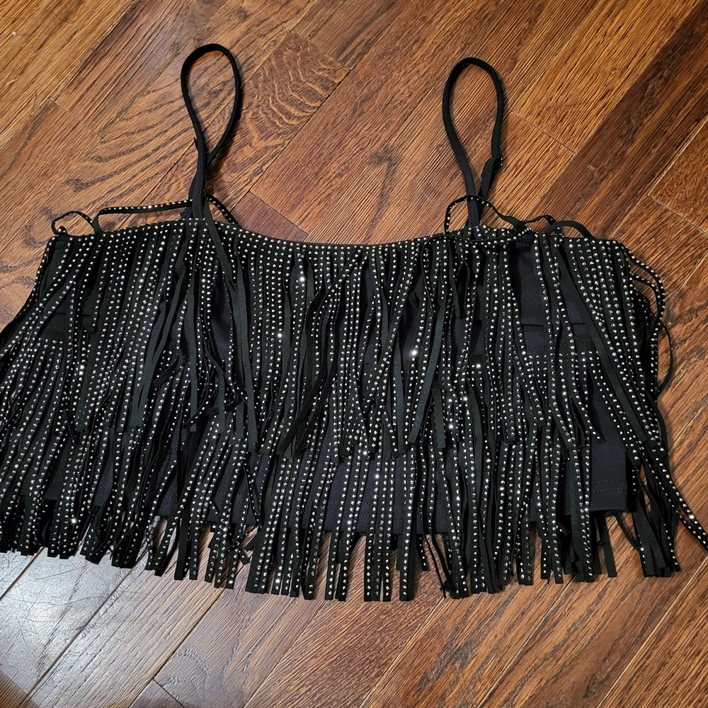 Black Fringe Studded Women's Top